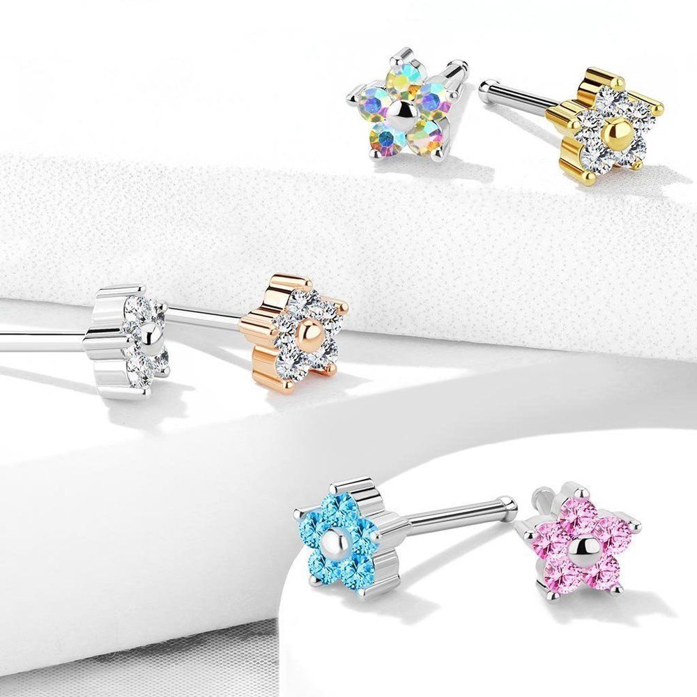Cz Flower Top 316l Surgical Steel Nose Stud Rings